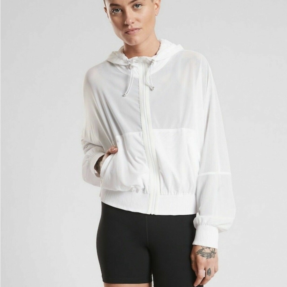 Athleta Vata Bright White Sheer Hooded Jacket